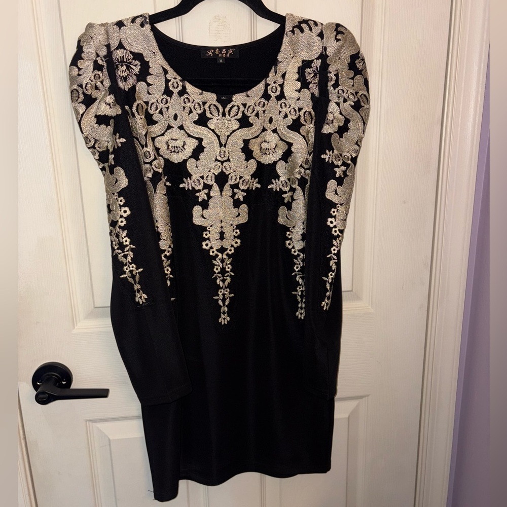 Elegant Black and Gold Embroidered Dress
